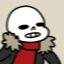 a cartoon drawing of a skeleton wearing a red scarf