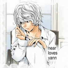 a picture of a person with the words near loves yann written on it