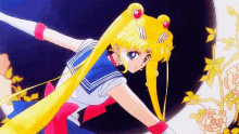 sailor moon is flying through the air with her arms outstretched in a pixel art .