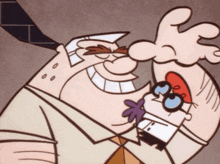 a cartoon drawing of a man with a mustache and glasses holding another man 's nose