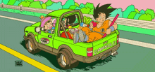 a cartoon drawing of a green truck with the word capsule on it