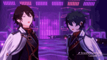 two anime characters standing next to each other with the words graceful punishment cascade of on the bottom right