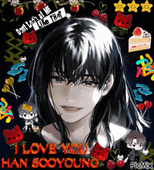 a picture of a girl with the words " i love you han sooyoung " on it