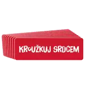 a stack of red stickers with the words kroutkuj srdcem on them
