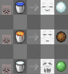 a chess board with a bucket of milk a ball of ice and an apple