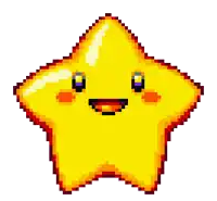 a pixel art drawing of a yellow star with a smiling face .