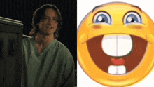 a man in a scrub next to a smiley face