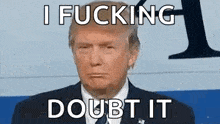 a picture of donald trump with the words `` i fucking doubt it '' .