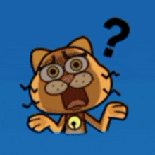 a cartoon cat has a question mark on its head