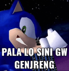 a picture of sonic the hedgehog with the words pala lo sini gw genjreng on it