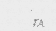 a drawing of two men playing basketball with a basketball going through the net .