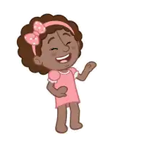 a cartoon girl wearing a pink dress and a pink headband