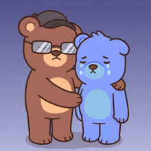 a teddy bear wearing glasses is hugging another teddy bear