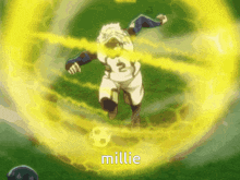 a soccer player with the name millie on the bottom right