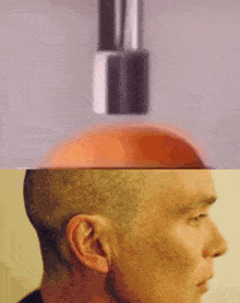 a close up of a man 's head with a lipstick on top of it