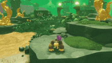 a cartoon gorilla with a purple flower on his head