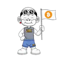 a cartoon character is wearing a shirt that says ' zhou ' on it