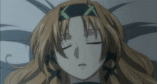 a close up of a cartoon character sleeping with her eyes closed