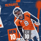 a poster of a football player named mcmanus wearing an orange jersey
