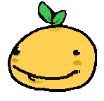 a pixel art drawing of a yellow orange with a green leaf on top .