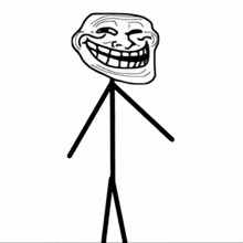 a stick figure with a troll face on it is smiling