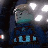 a lego figure of captain america with a star on his chest and a t on his face