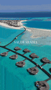 an aerial view of saudi arabia with a small island in the background