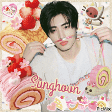a picture of a young man with the name sunghoon written on it