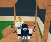 a cartoon character is playing a video game