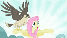 a cartoon of a pony and two birds