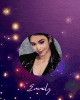 a picture of a woman in a circle with the name emily