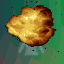 a pixel art of an explosion with a person standing behind it