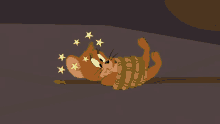 a cartoon jerry is tied up with a rope and has stars around his head