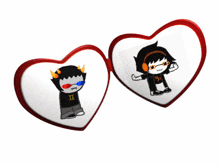 two hearts with cartoon characters on them one has the letter i on his shirt