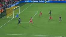 a soccer game is being played on a field with a sign that says play picker every week