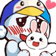 penguin hat rabbit hug kofu