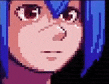 a pixel art of a person with blue hair