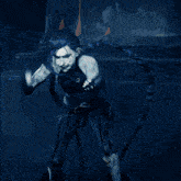a blurry image of a person screaming with a blue background