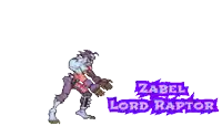 a cartoon of a monster playing a guitar with the name zabel lord raptor written below him