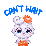 a cartoon rabbit with a flower in her hair and the words can 't wait behind her
