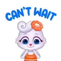 a cartoon rabbit with a flower in her hair and the words can 't wait behind her