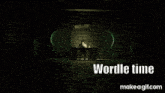 a man sits at a desk with a lamp and the words " wordie time " on the bottom