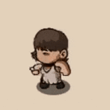 a cartoon character is standing on a beige background and giving a thumbs up .