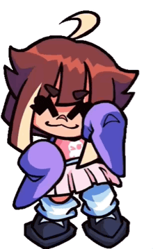 a cartoon girl wearing a purple jacket and a pink skirt is covering her face with her hands .