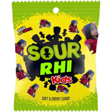 a bag of sour rhi kids candy has a picture of a little girl on it