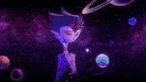 a cartoon character is standing in front of a purple background with the words " i long to " written on it