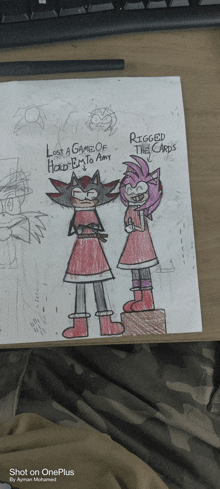 a drawing of shadow and amy standing next to each other