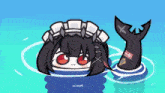 a cartoon drawing of a maid and a shark in the water