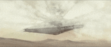 a large space ship is flying through the air