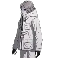 a drawing of a person wearing a hooded jacket that says hood on it
